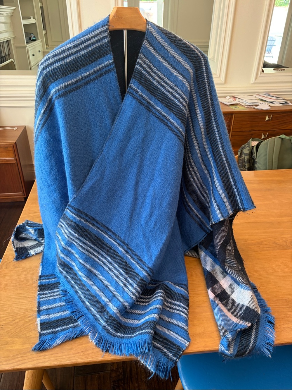 Blue Striped Reversible Shawl Wrap